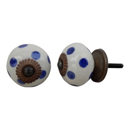Cream Navy Blue Polka Drawer Knob