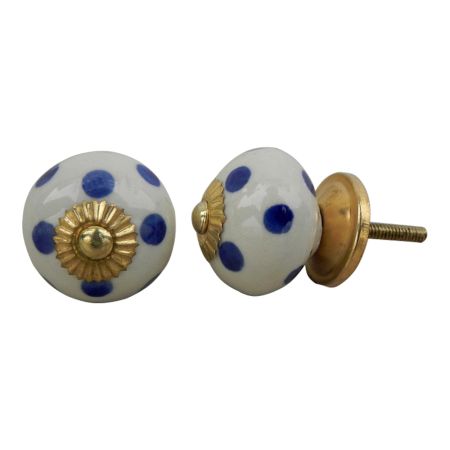 Cream Navy Blue Polka Drawer Knob