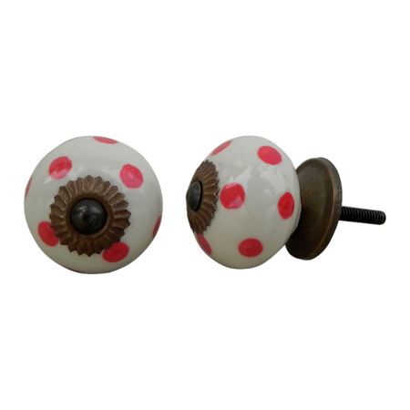 Cream Red Polka Dot Ceramic Dresser Knob