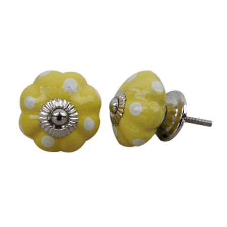 Yellow White Polka Melon Ceramic Knob