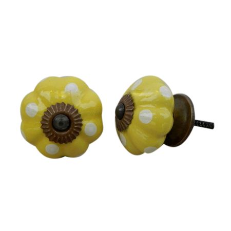 Yellow White Polka Melon Ceramic Knob