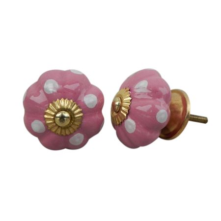 Pink White Polka Ceramic Drawer Knob
