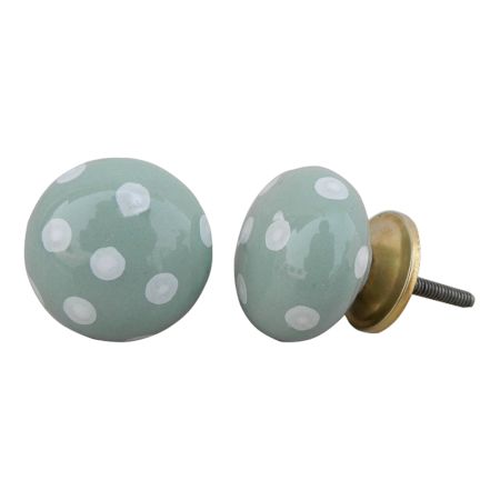 Smoky Green White Polka Ceramic Wardrobe Knob