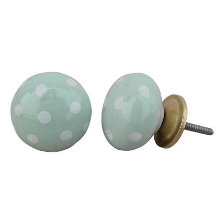 Light Green White Polka Ceramic Knob