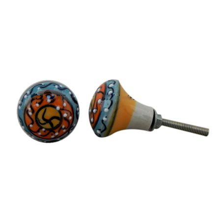 Orange Blue Handpainted Ceramic Bulb Wardrobe Knob