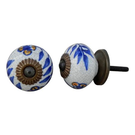 Blue Leaf Crackle Ceramic Cabinet Knob Online