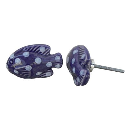 Purple Polka Ceramic Fish Knob