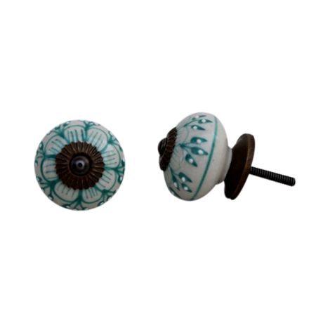 Sea Green Zinnia Flower Ceramic Knob