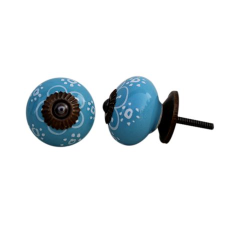 Turquoise Floral Ceramic Knob