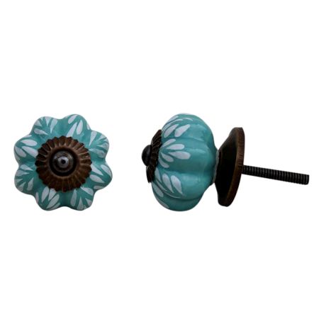 Sea Green Leaf Medium Ceramic Knob