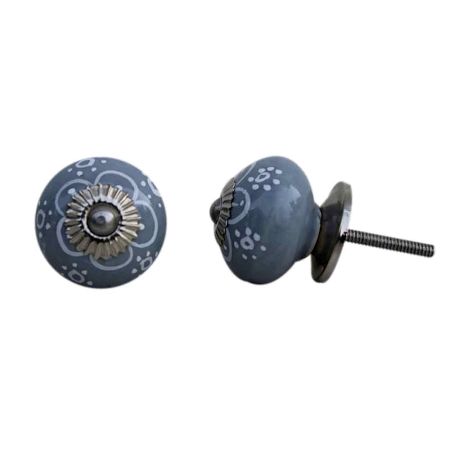 Grey Floral Ceramic Knob
