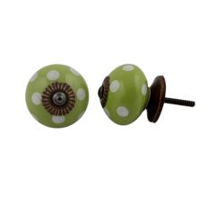 Lime Green White Polka Dotted Cabinet Knob