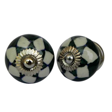 Dark Green Check Ceramic Cabinet Knob Online