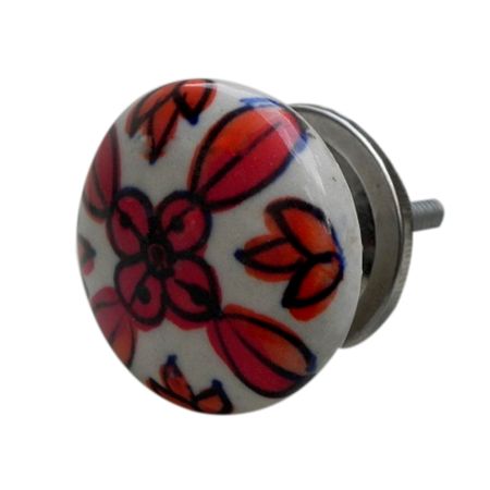 Red Flower Flat Knob