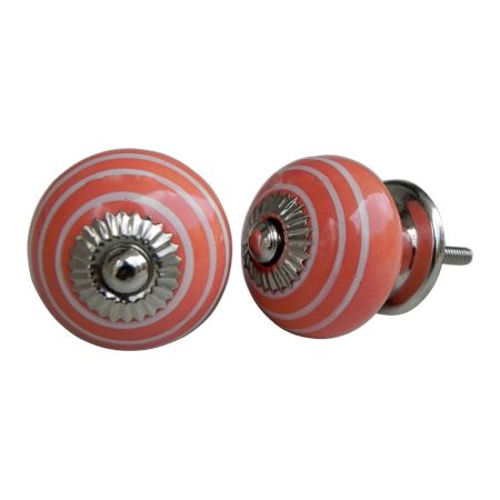 Peach White Striped Knob