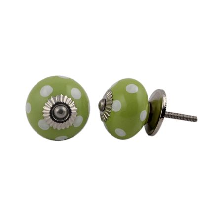 Lime Green White Polka Dotted Cabinet Knob