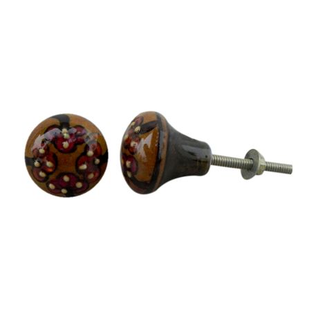 Red Floral Mustard Ceramic Bulb Knob