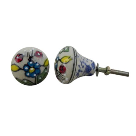 Blue Yellow Bulb Floral Ceramic Knob