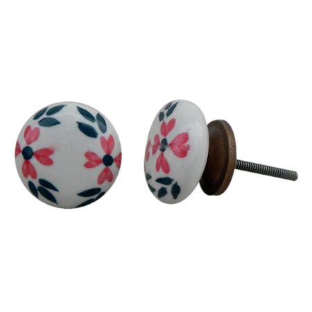 White Floral Flat Knob