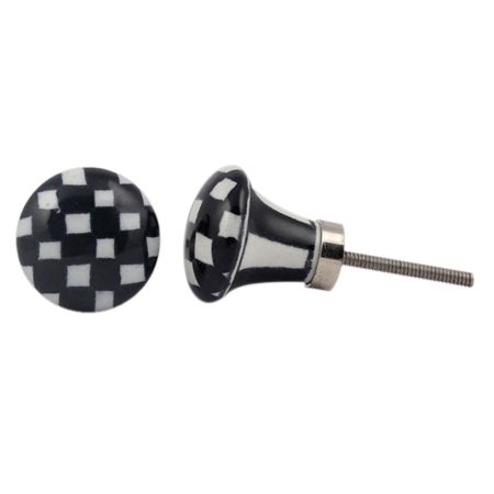 Black White Check Ceramic Drawer Knob