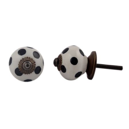 White Black Dot Ceramic Dresser Knob