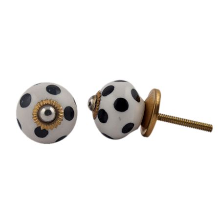 White Black Dot Ceramic Dresser Knob