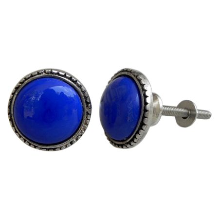 Blue Glass Metal Knobs