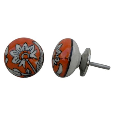 Orange Floral Knob