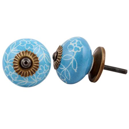 Turquoise Leaf Floral Ceramic Knob