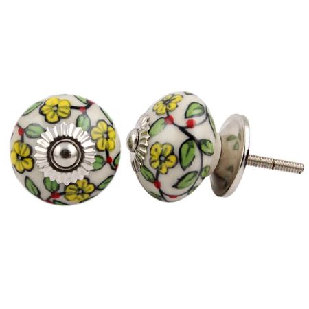 Green Leaf Nasturtium Floral Ceramic Knob
