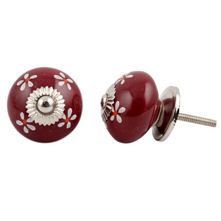 Maroon Flower Knob