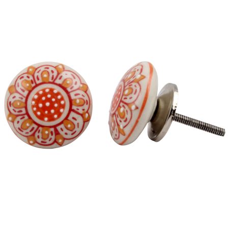 Orange Floral Flat Knob
