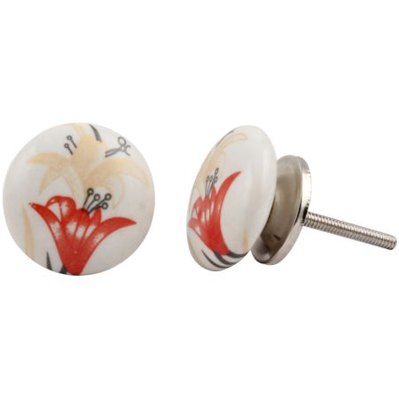 Red Golden Lily Flower Flat Knob