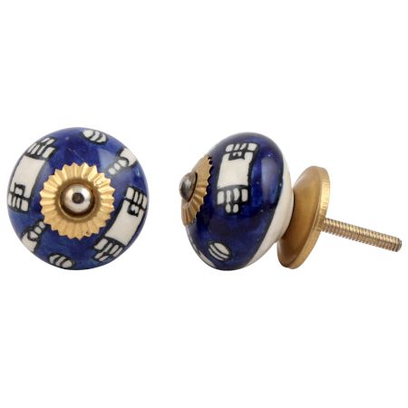 Building Pattern Blue Ceramic Knob