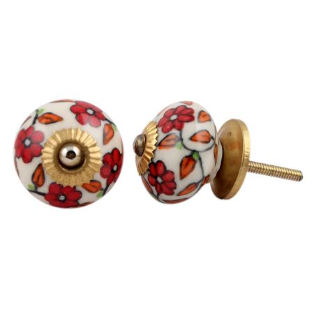 Red Tiny Flower Cabinet Knob