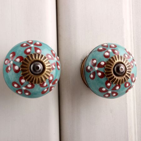 Turquoise Tiny Flower Cabinet Knob