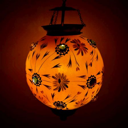 Orange glass hanging globe lamp