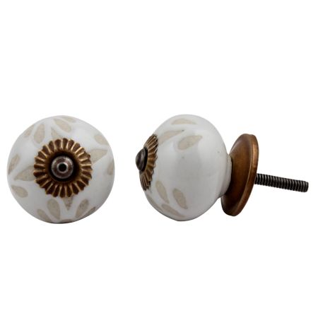 White Etched Ceramic Knob 50