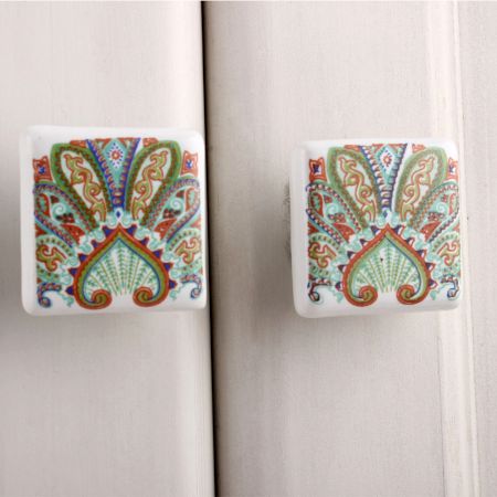 Green Floral Printing Knob