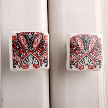 Red Floral Printing Knob