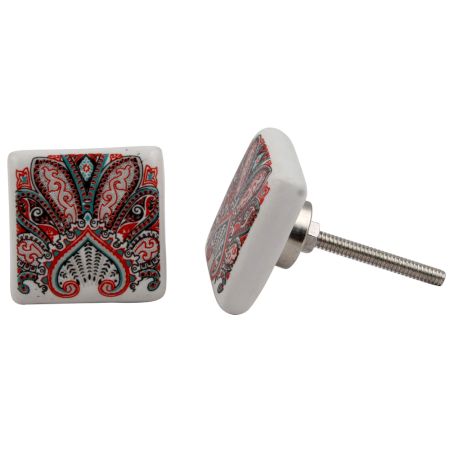 Red Floral Printing Knob