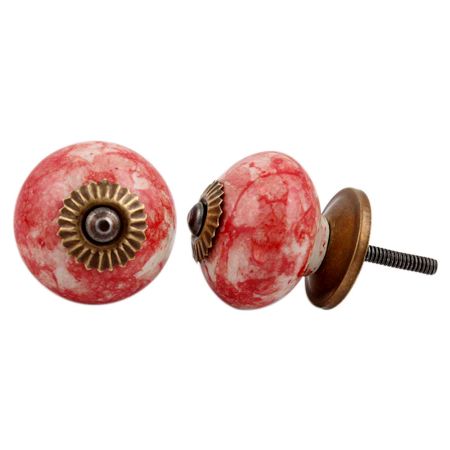 Red Marble Round Drawer Knob