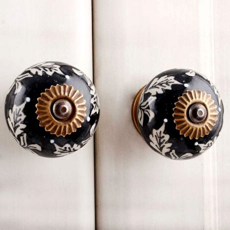 Black Leaf Ceramic Drawer Knob