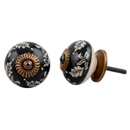 Black Leaf Ceramic Drawer Knob
