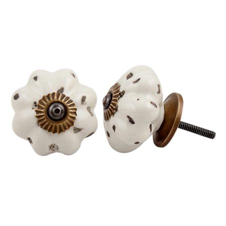 Cream Etched Melon Knob