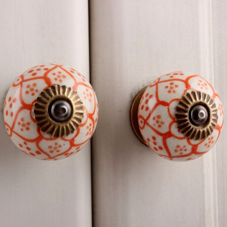 Orange Poinsettia Flower Ceramic Knob