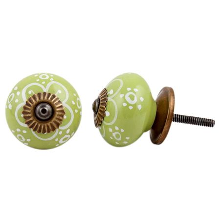 Lime Floral Ceramic Knob