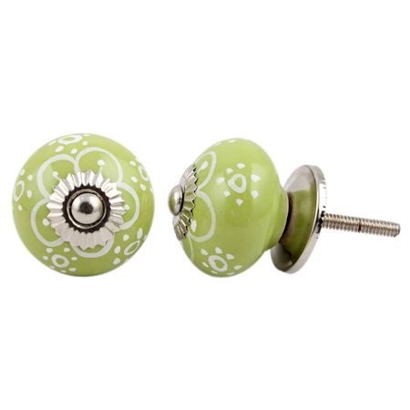 Lime Floral Ceramic Knob