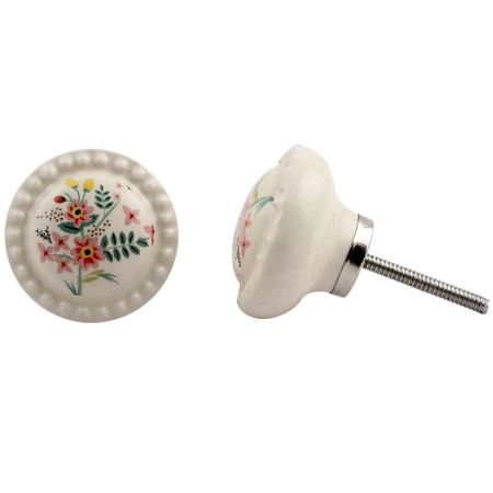 Cream Dahlia Floral Knob