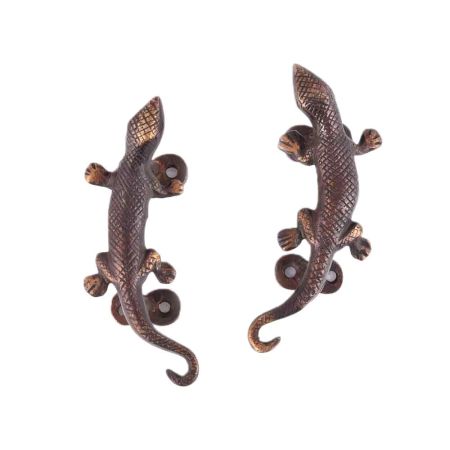 Set of 2 Lizard Figure Black Pair Bronze Door Handle